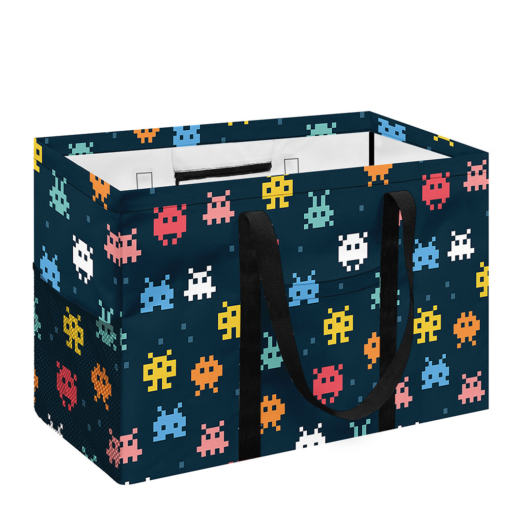 8-Bit Video Game Monsters Pattern Print Utility Tote Bag