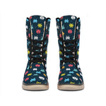 8-Bit Video Game Monsters Pattern Print Winter Boots