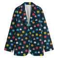 8-Bit Video Game Monsters Pattern Print Women's Blazer