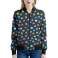 8-Bit Video Game Monsters Pattern Print Women's Bomber Jacket
