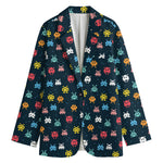 8-Bit Video Game Monsters Pattern Print Women's Cotton Blazer