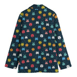 8-Bit Video Game Monsters Pattern Print Women's Cotton Blazer