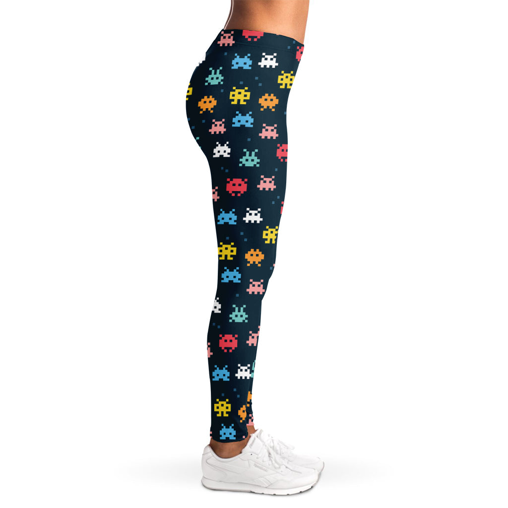 8-Bit Video Game Monsters Pattern Print Women's Leggings