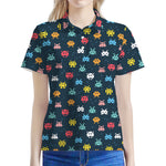 8-Bit Video Game Monsters Pattern Print Women's Polo Shirt