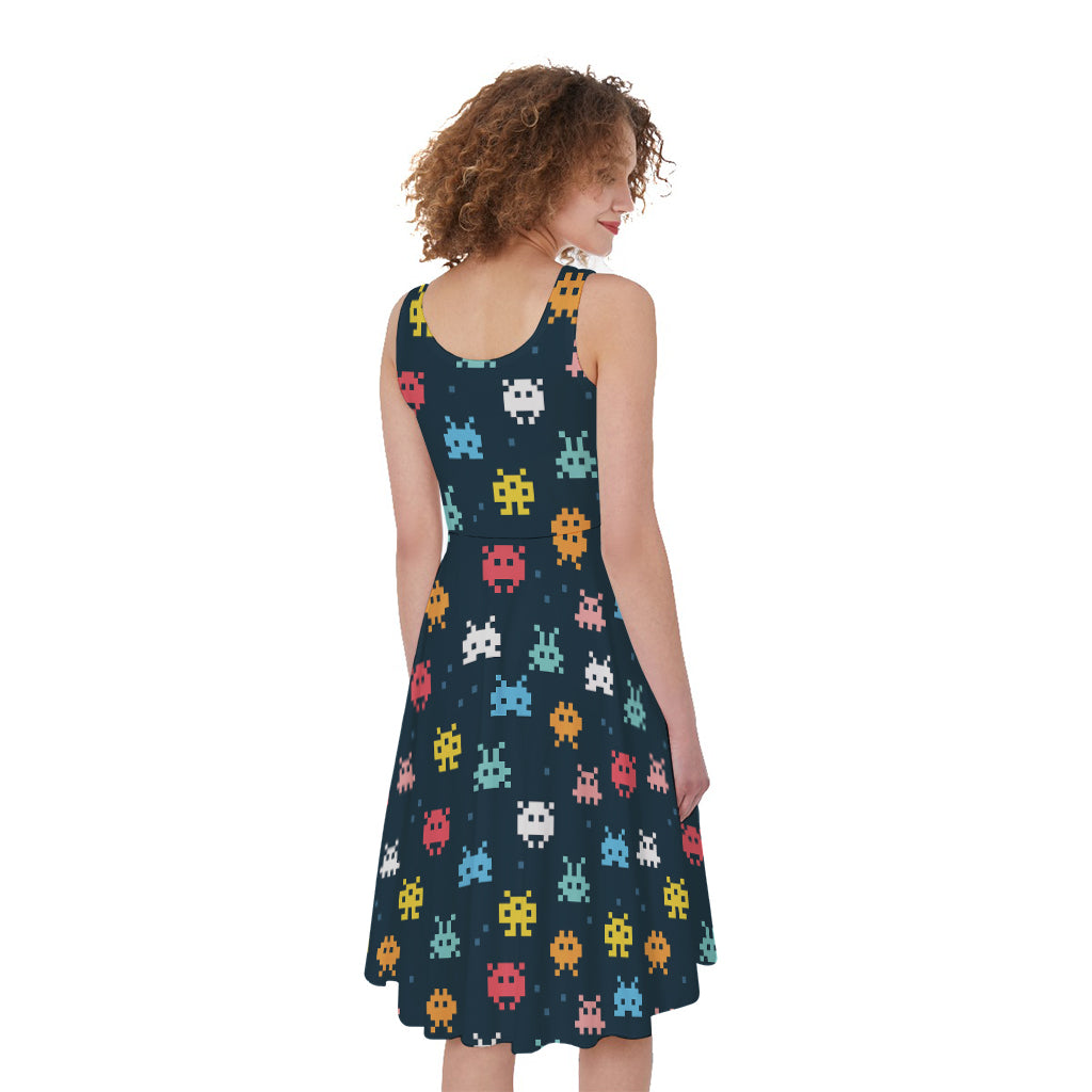 8-Bit Video Game Monsters Pattern Print Women's Sleeveless Dress