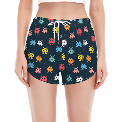 8-Bit Video Game Monsters Pattern Print Women's Split Running Shorts