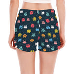 8-Bit Video Game Monsters Pattern Print Women's Split Running Shorts