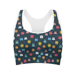 8-Bit Video Game Monsters Pattern Print Women's Sports Bra