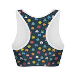 8-Bit Video Game Monsters Pattern Print Women's Sports Bra