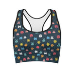 8-Bit Video Game Monsters Pattern Print Women's Sports Bra