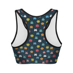 8-Bit Video Game Monsters Pattern Print Women's Sports Bra