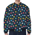 8-Bit Video Game Monsters Pattern Print Zip Sleeve Bomber Jacket