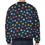 8-Bit Video Game Monsters Pattern Print Zip Sleeve Bomber Jacket