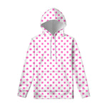 White And Pink Polka Dot Pattern Print Pullover Hoodie
