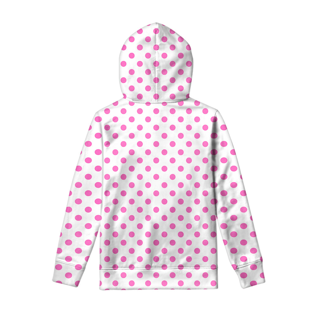 White And Pink Polka Dot Pattern Print Pullover Hoodie