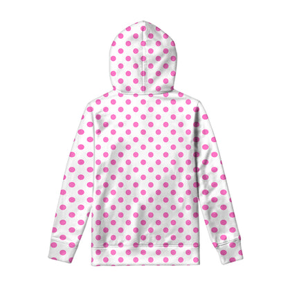 White And Pink Polka Dot Pattern Print Pullover Hoodie