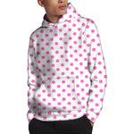 White And Pink Polka Dot Pattern Print Pullover Hoodie