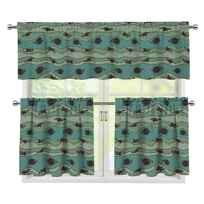Aboriginal Animals Pattern Print 3 Piece Kitchen Curtains