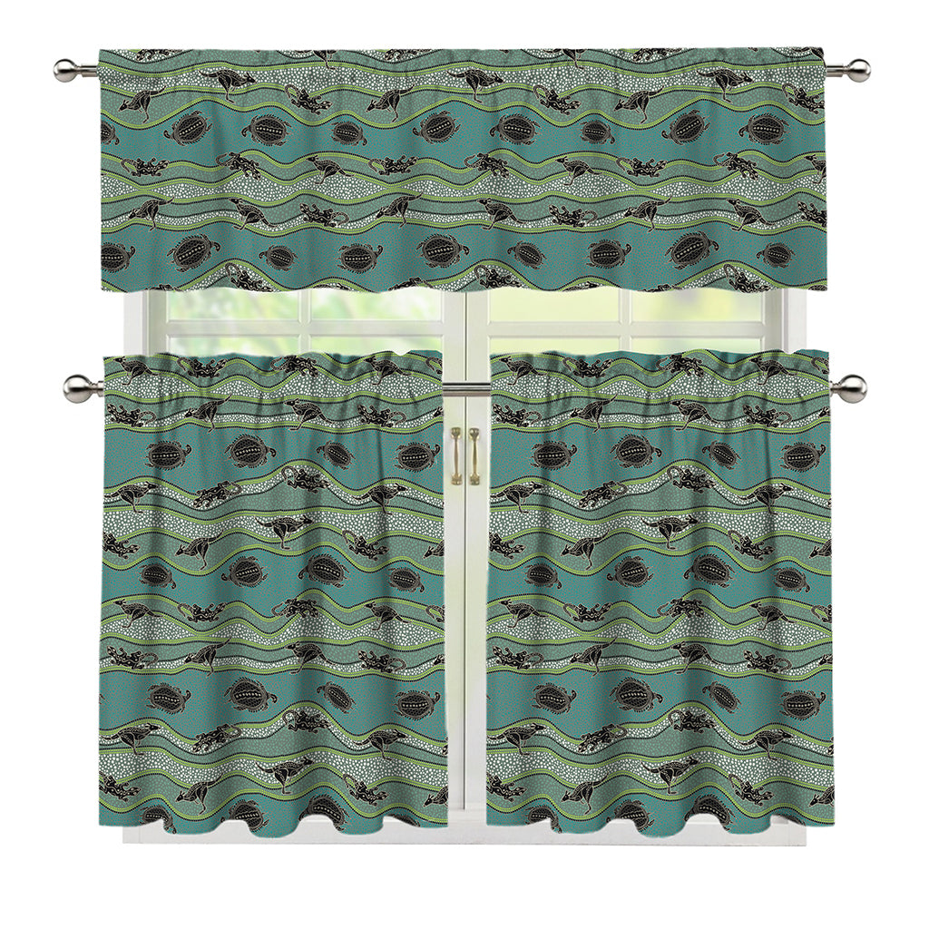 Aboriginal Animals Pattern Print 3 Piece Kitchen Curtains