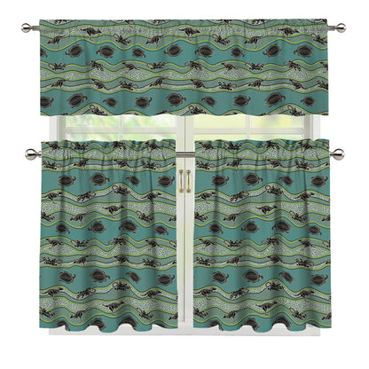 Aboriginal Animals Pattern Print 3 Piece Kitchen Curtains