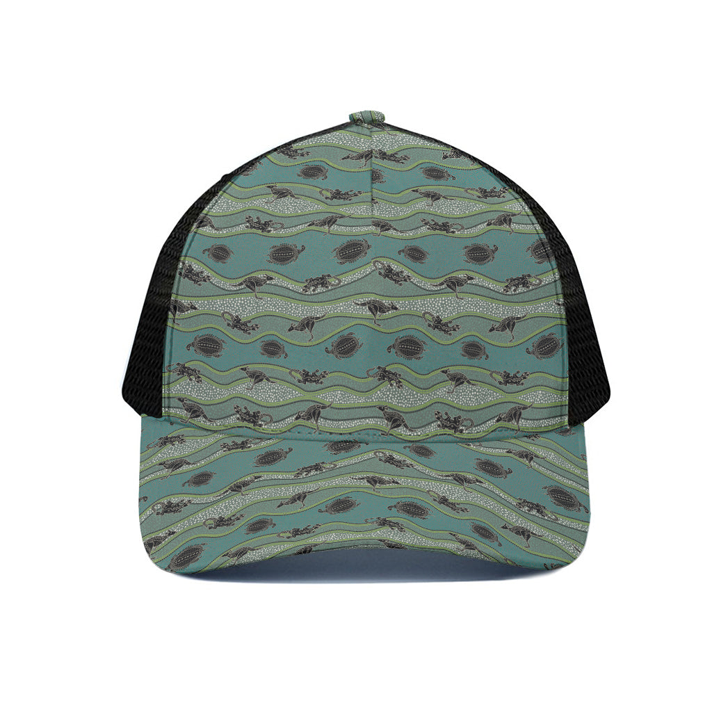 Aboriginal Animals Pattern Print Black Mesh Trucker Cap