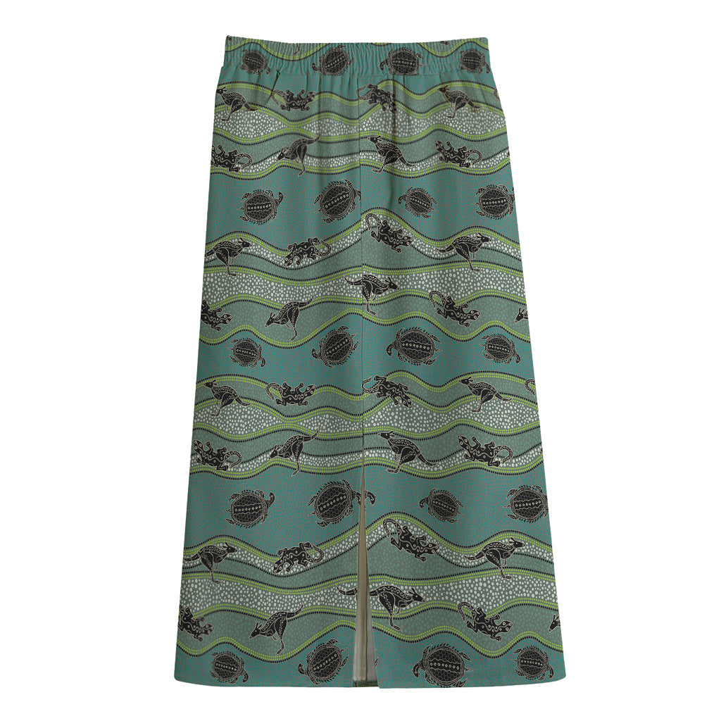 Aboriginal Animals Pattern Print Cotton Front Slit Maxi Skirt