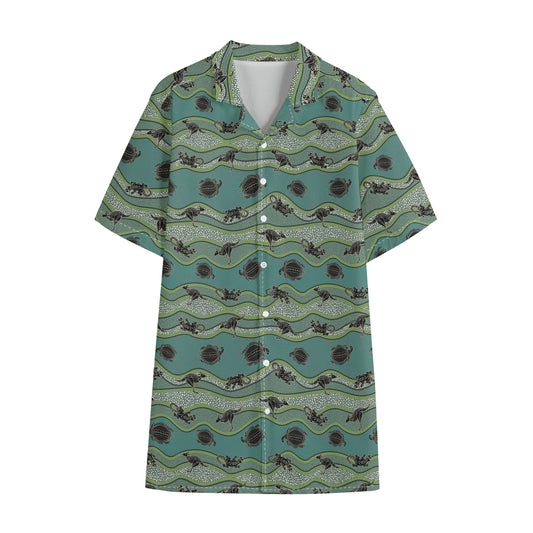 Aboriginal Animals Pattern Print Cotton Hawaiian Shirt