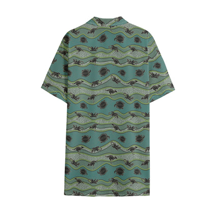 Aboriginal Animals Pattern Print Cotton Hawaiian Shirt