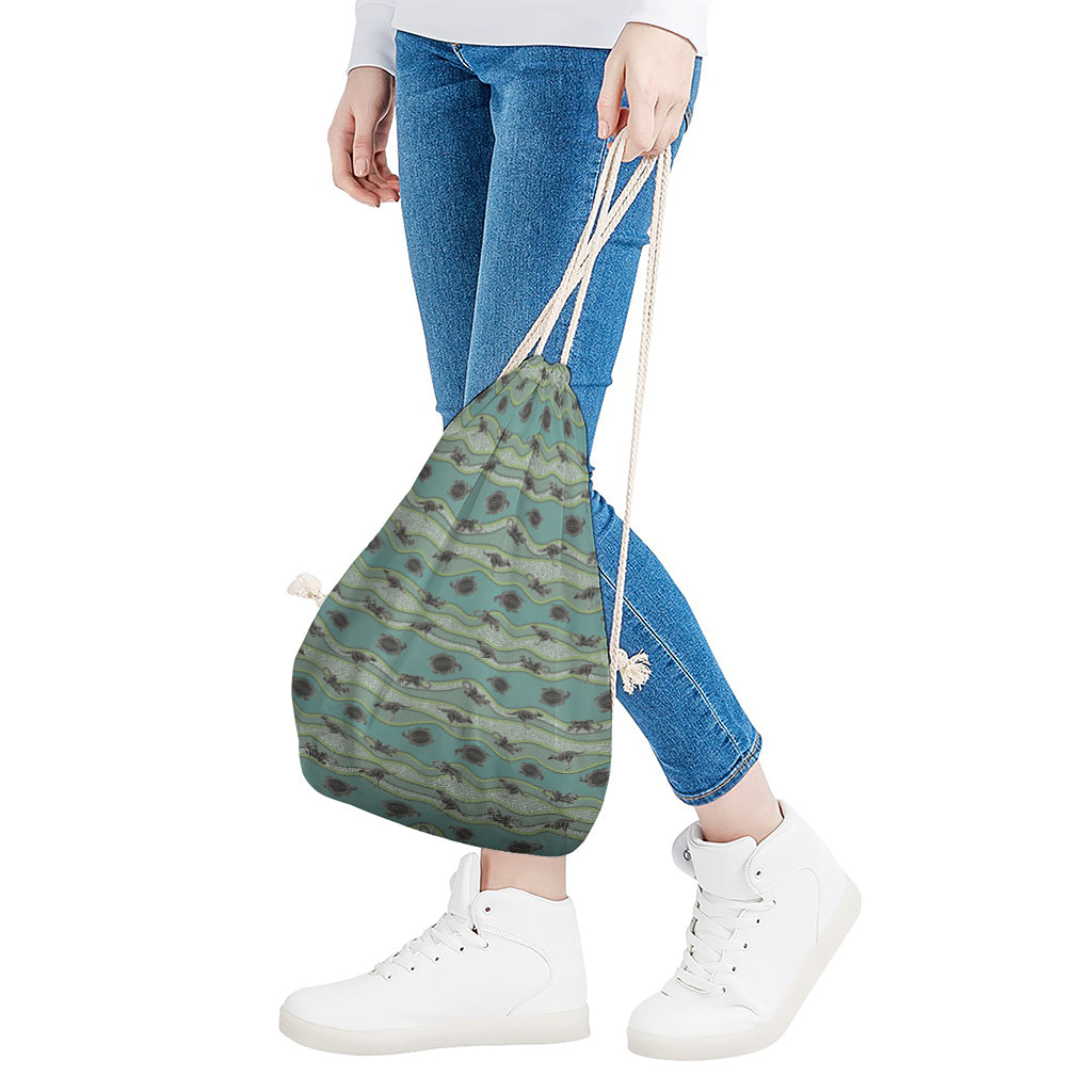 Aboriginal Animals Pattern Print Drawstring Bag