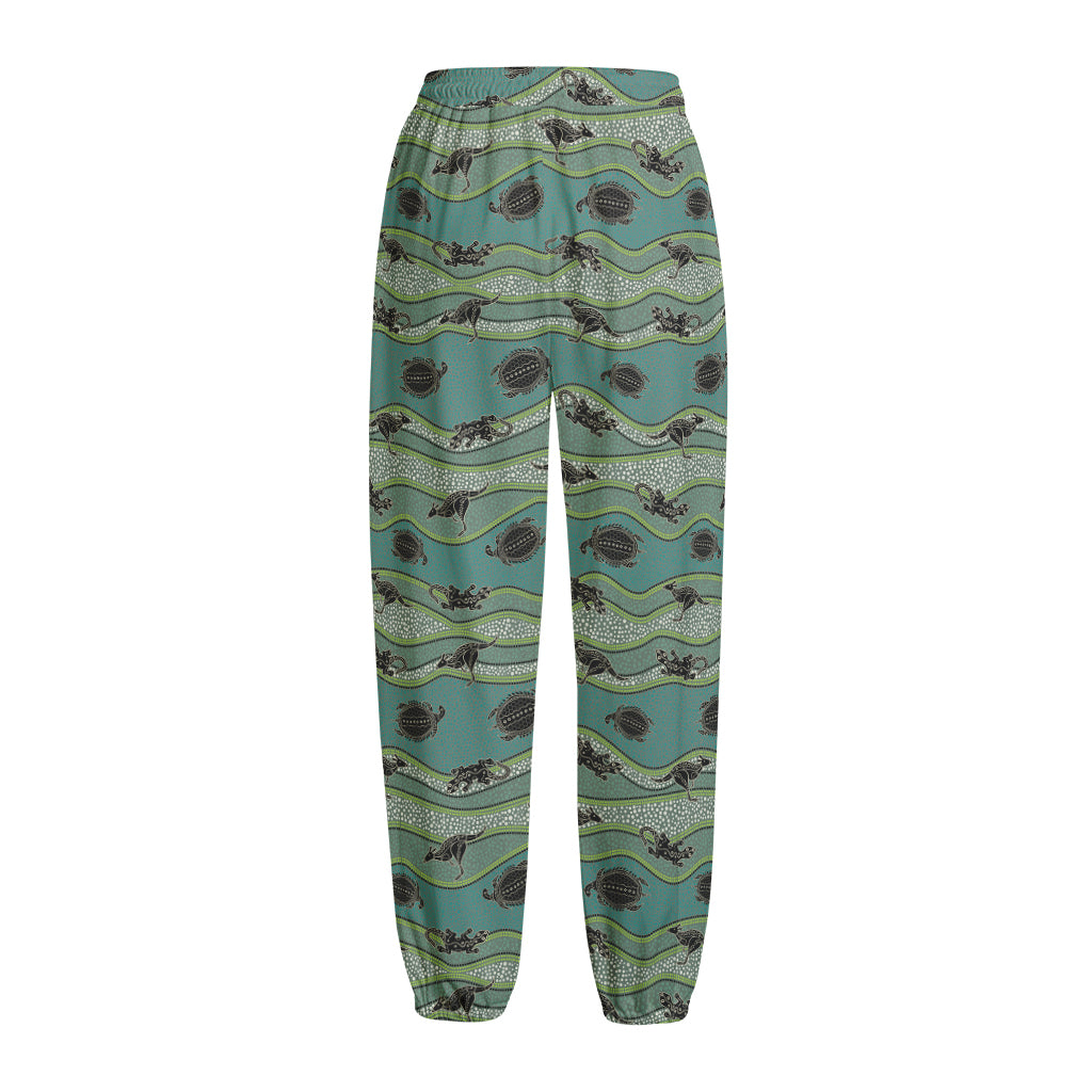 Aboriginal Animals Pattern Print Fleece Lined Knit Pants
