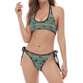 Aboriginal Animals Pattern Print Halter Scoop Tie Side Bikini