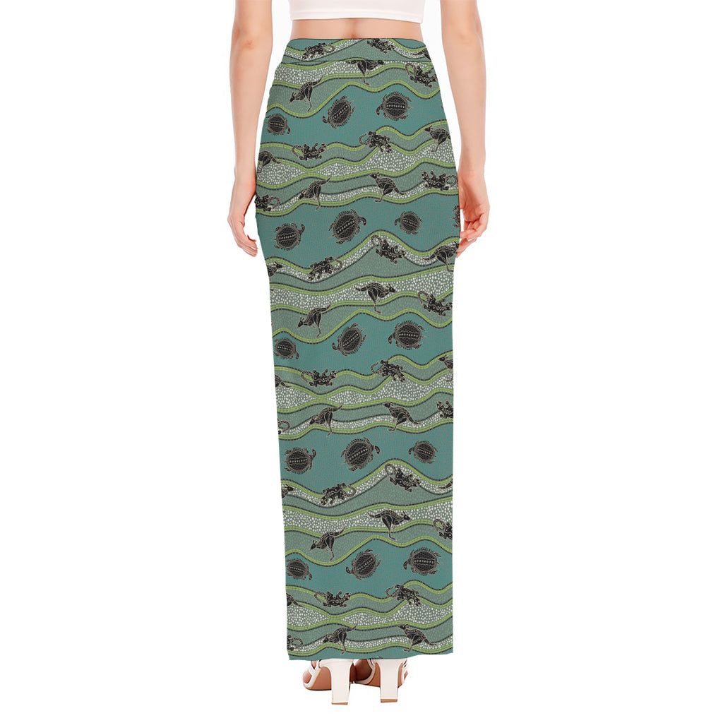 Aboriginal Animals Pattern Print High Slit Maxi Skirt