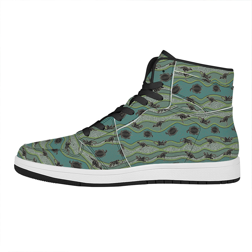 Aboriginal Animals Pattern Print High Top Leather Sneakers