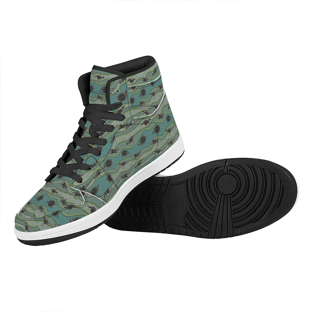 Aboriginal Animals Pattern Print High Top Leather Sneakers