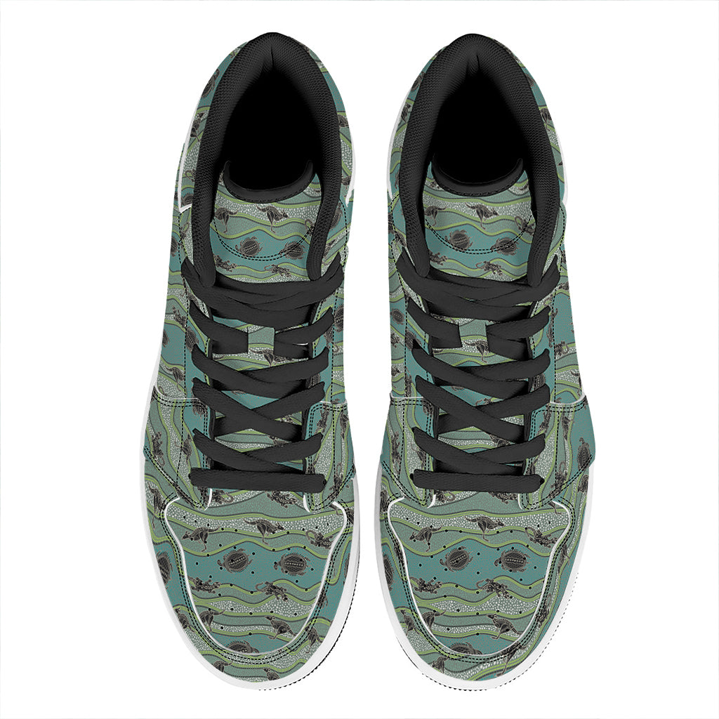 Aboriginal Animals Pattern Print High Top Leather Sneakers