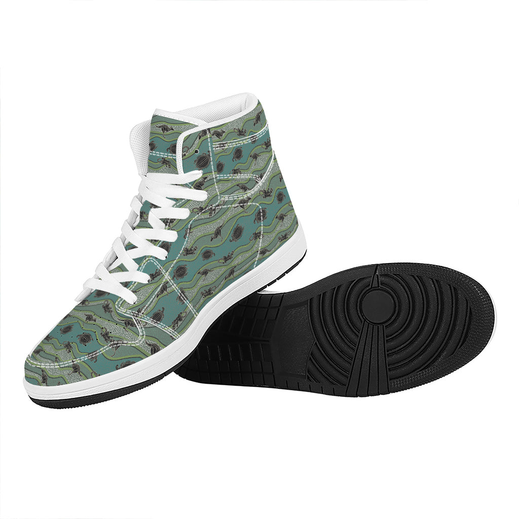 Aboriginal Animals Pattern Print High Top Leather Sneakers