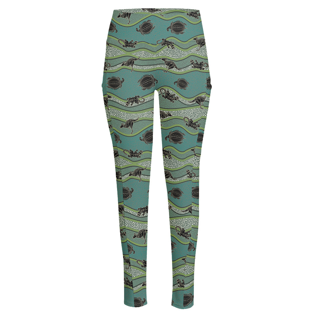 Aboriginal Animals Pattern Print High-Waisted Pocket Leggings