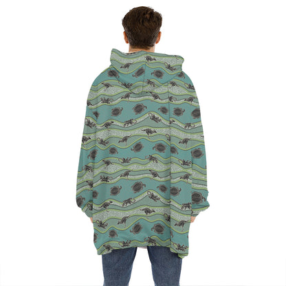 Aboriginal Animals Pattern Print Hoodie Blanket