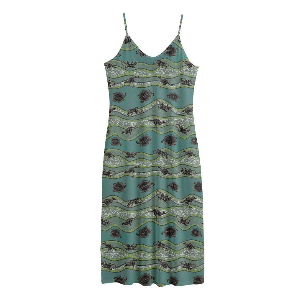 Aboriginal Animals Pattern Print Jersey Midi Cami Dress