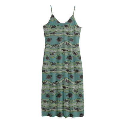 Aboriginal Animals Pattern Print Jersey Midi Cami Dress