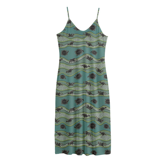 Aboriginal Animals Pattern Print Jersey Midi Cami Dress