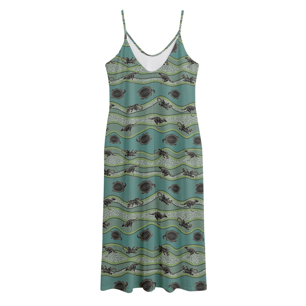 Aboriginal Animals Pattern Print Jersey Midi Cami Dress