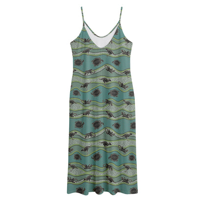 Aboriginal Animals Pattern Print Jersey Midi Cami Dress