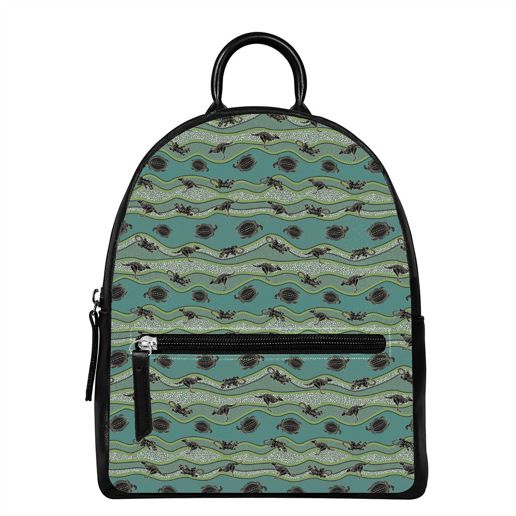 Aboriginal Animals Pattern Print Leather Backpack