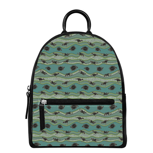 Aboriginal Animals Pattern Print Leather Backpack
