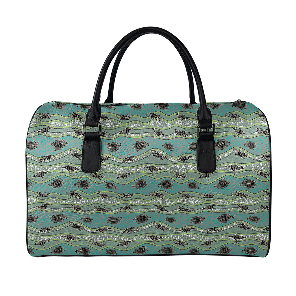 Aboriginal Animals Pattern Print Leather Duffle Bag