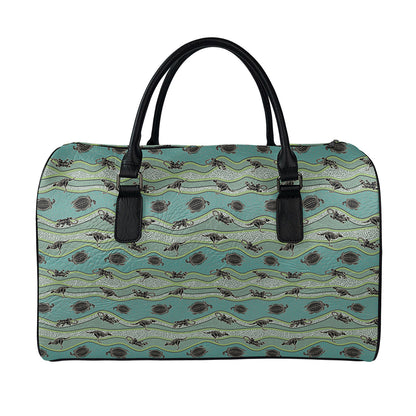 Aboriginal Animals Pattern Print Leather Duffle Bag