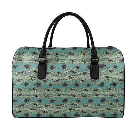 Aboriginal Animals Pattern Print Leather Duffle Bag