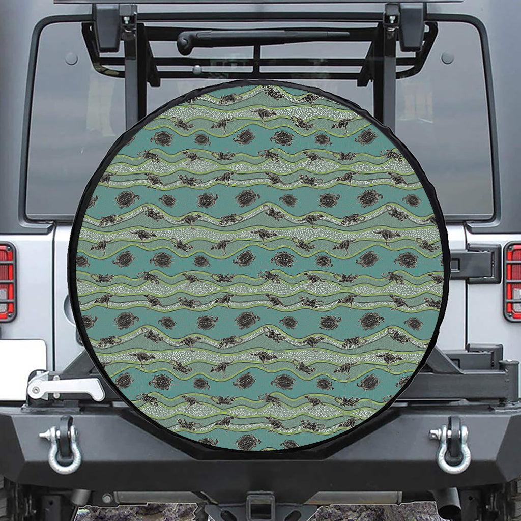 Aboriginal Animals Pattern Print Leather Spare Tire Cover
