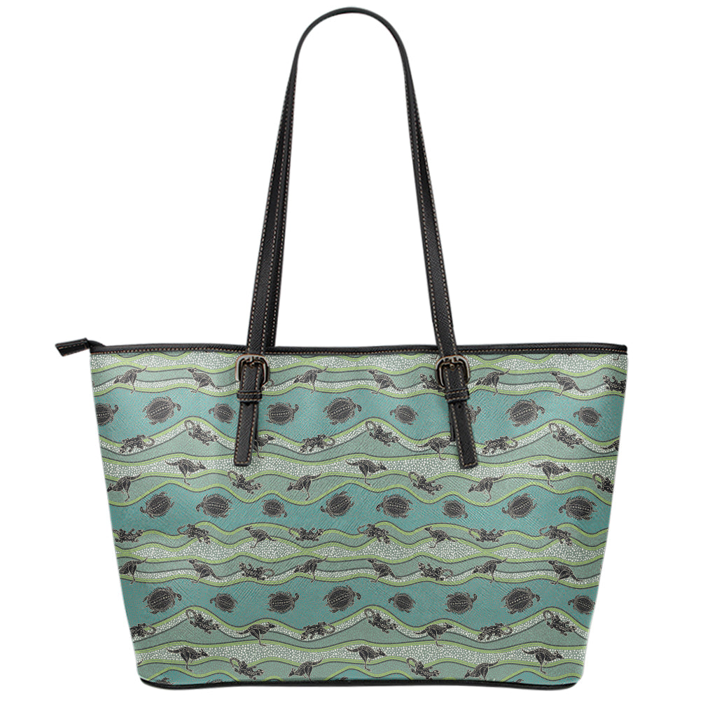 Aboriginal Animals Pattern Print Leather Tote Bag